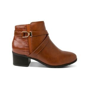 KAREN SCOTT Womens Brown Croco Francess Almond Toe Block Heel Booties 5.5 M